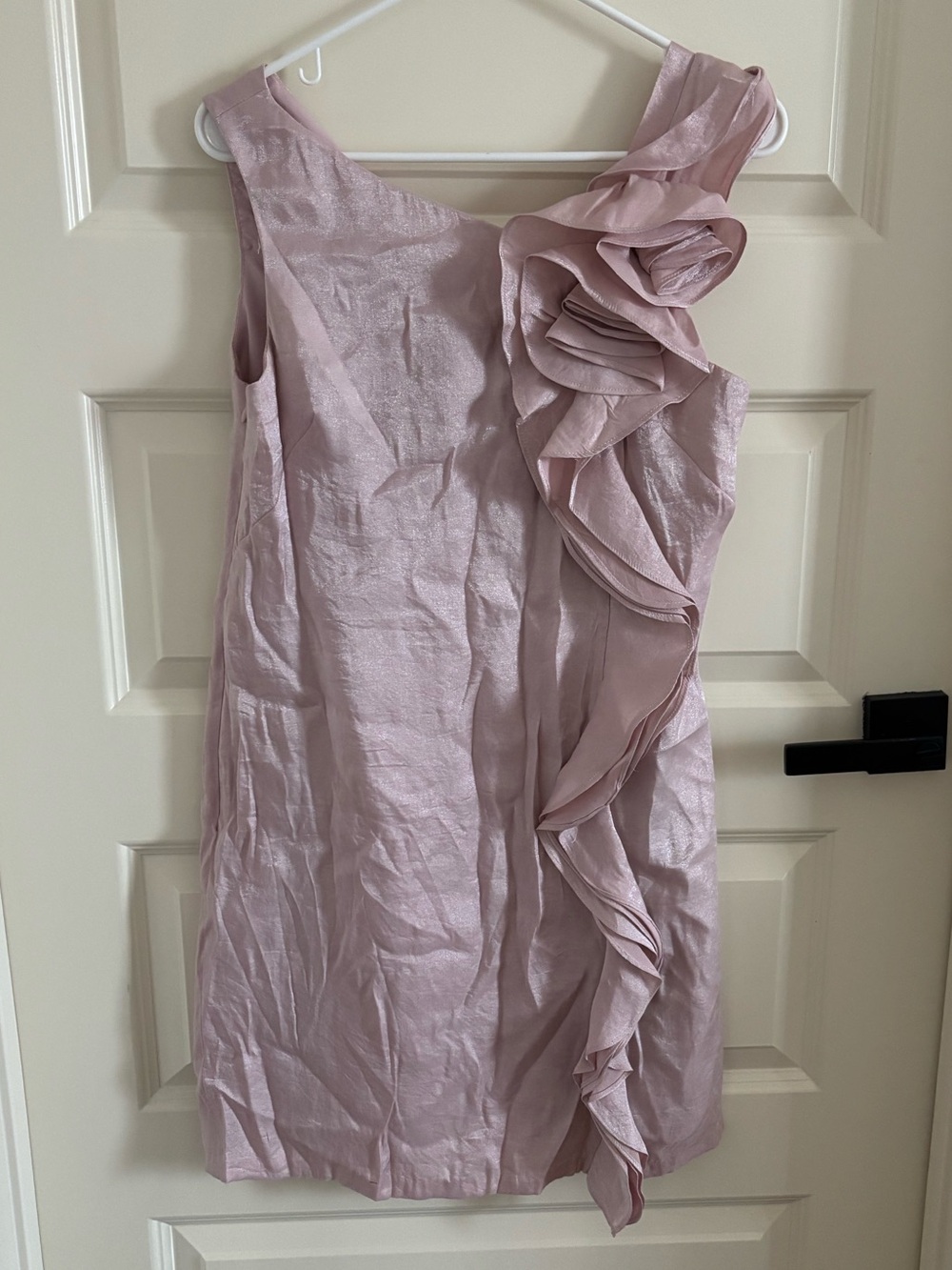 London Times One-Shoulder Glittery Mauve Pink Ruffle Dress